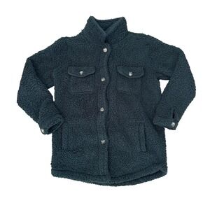 Lee Sherpa Jacket Womens Medium Button Front‎ Olive Green Cozy Warm Outerwear